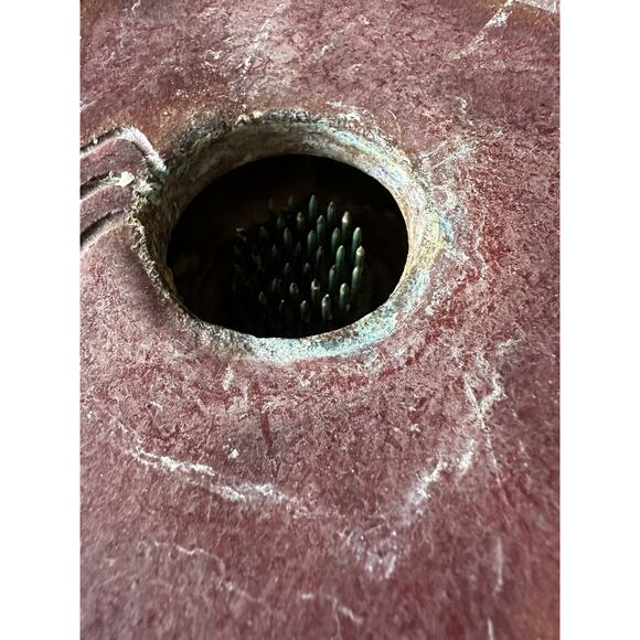 Vintage Ikebana Ceramic Flower Vase Handmade, Painted, Signed. Copper Stand 7x2” - Picture 5 of 13